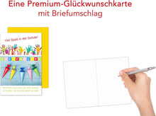 Laden Sie das Bild in den Galerie-Viewer, Edition Seidel Premium Glückwunschkarte zur Einschulung mit Umschlag. Einschulungskarte Karte Grusskarte Kind Mädchen Junge Schulanfang Sprüche (ES118 SW022)