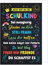 Laden Sie das Bild in den Galerie-Viewer, Edition Seidel Premium Glückwunschkarte zur Einschulung mit Umschlag. Einschulungskarte mit Spruch Karte Grußkarte für Schulkind Mädchen Junge Schulstart 1. Klasse Motivation (ES148 SW024)