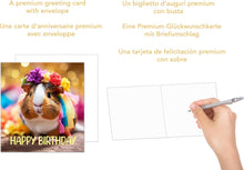 Laden Sie das Bild in den Galerie-Viewer, Edition Seidel Premium quadratische Geburtstagskarte mit Umschlag. Glückwunschkarte Happy Birthday Billet Tier Karte Mann Frau Kinder Süßes Meerschweinchen Bunt Blumen (GQ170 SW024)