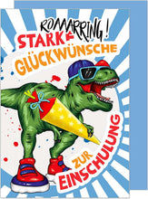 Laden Sie das Bild in den Galerie-Viewer, Edition Seidel Premium Glückwunschkarte zur Einschulung mit Umschlag. Einschulungskarte mit Spruch Karte Grusskarte Kind Mädchen Junge Schulanfang 1. Klasse Dinosaurier (ES146 SW024)