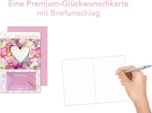 Laden Sie das Bild in den Galerie-Viewer, Edition Seidel Premium Glückwunschkarte Geldscheinkarte zur Jugendweihe mit Umschlag. Eine einzelne Karte Jugendweihekarte Grusskarte Rosenblüten weisses Herz Junge Mädchen (GS-JW101 SW022)