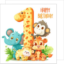 Laden Sie das Bild in den Galerie-Viewer, Edition Seidel Premium quadratische Glückwunschkarte zum 1. Geburtstag mit Umschlag. Geburtstagskarte Happy Birthday Billet Tier Karte Kind Mädchen Junge (GQ193 SW024)