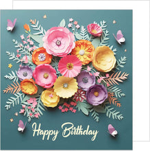 Laden Sie das Bild in den Galerie-Viewer, Edition Seidel Premium quadratische Geburtstagskarte mit Umschlag. Glückwunschkarte Happy Birthday Billet Karte für Mann Frau Freund Freundin Blumen Schmetterlinge (GQ329 SW024)