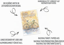 Laden Sie das Bild in den Galerie-Viewer, Edition Seidel Premium Glückwunschkarte zum Geburtstag mit Umschlag. Geburtstagskarte Grußkarte Karte Klappkarte Spruch Englisch Happy Birthday Mann Freunde cool Vintage Rennrad (G4387 SW026)