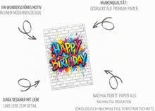 Laden Sie das Bild in den Galerie-Viewer, Edition Seidel Premium Glückwunschkarte zum Geburtstag mit Umschlag. Grußkarte Karte Geburtstagskarte Englisch für Mann Frau Kinder Kind Graffiti Urban Cool bunt (G3907 SW026)