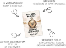 Laden Sie das Bild in den Galerie-Viewer, Edition Seidel Premium Glückwunschkarte zum Abschied mit Umschlag. Abschiedskarte mit Spruch. Kompass (AS157 SW025)