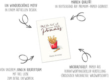 Laden Sie das Bild in den Galerie-Viewer, Edition Seidel Premium Geburtstagskarte mit Umschlag. Glückwunschkarte Grußkarte Karte mit lustigem Spruch Geburtstag Happy Birthday Mann Frau Pommes (G3612 SW024)