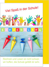 Laden Sie das Bild in den Galerie-Viewer, Edition Seidel Premium Glückwunschkarte zur Einschulung mit Umschlag. Einschulungskarte Karte Grusskarte Kind Mädchen Junge Schulanfang Sprüche (ES118 SW022)