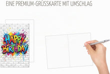 Laden Sie das Bild in den Galerie-Viewer, Edition Seidel Premium Glückwunschkarte zum Geburtstag mit Umschlag. Grußkarte Karte Geburtstagskarte Englisch für Mann Frau Kinder Kind Graffiti Urban Cool bunt (G3907 SW026)