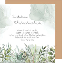 Laden Sie das Bild in den Galerie-Viewer, Edition Seidel Premium quadratische Trauerkarte mit Umschlag. Beileidskarte Karte mit Spruch In stiller Trauer Mitgefühl stille Anteilnahme Abschied herzliches Beileid Blumenwiese (TQ142 SW025)