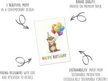 Laden Sie das Bild in den Galerie-Viewer, Edition Seidel Premium Glückwunschkarte zum Geburtstag mit Umschlag. Grußkarte Karte Geburtstagkarte Englisch für Kind Mädchen Junge Otter Ballons Niedlich Farbenfroh (G3912 SW026)