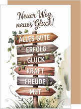 Laden Sie das Bild in den Galerie-Viewer, Edition Seidel Premium Glückwunschkarte zum Abschied mit Umschlag. Abschiedskarte mit Spruch Grußkarte. Neuer Weg, neues Glück. (AS166 SW025)