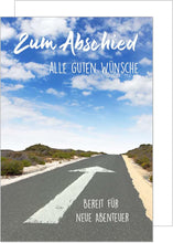 Laden Sie das Bild in den Galerie-Viewer, Edition Seidel Premium Glückwunschkarte zum Abschied mit Umschlag. Abschiedskarte mit Spruch. Neue Abenteuer. (AS119 SW022)