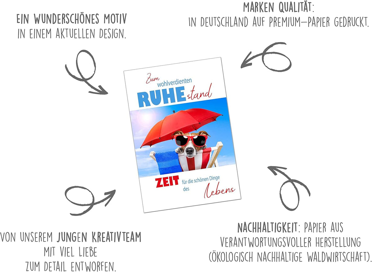 Edition Seidel Biglietto di auguri per la pensione con busta, biglietto di auguri con scritta Billet Pension Abschied Rente Ruhe Mann Frau (R135 SW024