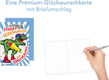 Laden Sie das Bild in den Galerie-Viewer, Edition Seidel Premium Glückwunschkarte zur Einschulung mit Umschlag. Einschulungskarte mit Spruch Karte Grusskarte Kind Mädchen Junge Schulanfang 1. Klasse Dinosaurier (ES146 SW024)