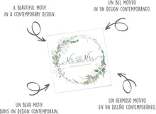 Laden Sie das Bild in den Galerie-Viewer, Quadratische Glückwunschkarte Karte zur Hochzeit mit Umschlag. Just Married Wedding Blumenkranz Eukalyptus (HQ101 SW024)