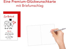 Laden Sie das Bild in den Galerie-Viewer, Glückwunschkarte zur Hochzeit mit Umschlag. Karte mit Spruch Paar Comic (H447 SW022)