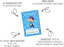 Laden Sie das Bild in den Galerie-Viewer, Edition Seidel Premium Glückwunschkarte zur Einschulung mit Umschlag. Einschulungskarte Karte Grusskarte Kind Junge Schulanfang 1. Klasse Comic (ES134 SW023)