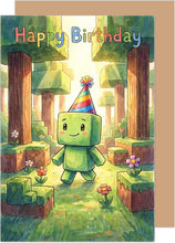 Laden Sie das Bild in den Galerie-Viewer, Edition Seidel Premium Glückwunschkarte zum Geburtstag mit Umschlag. Grußkarte Karte Geburtstagskarte Spruch Englisch Gaming Block Figur Wald Abenteuer für Kinder Jungen Mädchen (G4006 SW026)