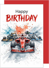 Laden Sie das Bild in den Galerie-Viewer, Edition Seidel Premium Glückwunschkarte zum Geburtstag mit Umschlag. Geburtstagskarte Grußkarte Karte Klappkarte Spruch Englisch Happy Birthday Mann Freund Rennwagen Tempo Vollgas (G4532 SW026)