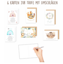 Load image into Gallery viewer, Edition Seidel Set 6 Glückwunschkarten zur Taufe mit Umschlag. Grußkarten Doppelkarten Klappkarten Kartenset Karte Taufkarte Gruß Spruch Taufkind Täufling Junge Mädchen Baby Segenswünsche (SW026)