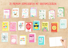 Laden Sie das Bild in den Galerie-Viewer, Edition Seidel Set 20 exklusive Premium Geburtstagskarten mit Briefumschlag. Glückwunschkarte Grusskarte Geburtstag Geburtstagskarte Mann Frau Karten Happy Birthday Billet Sprüche (20846)