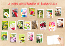 Laden Sie das Bild in den Galerie-Viewer, Edition Seidel Set 20 Geburtstagskarten Glückwunschkarten zum Geburtstag mit Umschlag. Grusskarte Geburtstagskarte Happy Birthday Mann Frau Karten Spruch Sprüche Billet (20839)