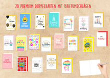 Laden Sie das Bild in den Galerie-Viewer, Edition Seidel Set 20 exklusive Premium Geburtstagskarten mit Briefumschlag. Glückwunschkarte Grusskarte Geburtstag Geburtstagskarte Mann Frau Karten Happy Birthday Billet Sprüche (20811)