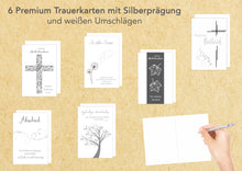Laden Sie das Bild in den Galerie-Viewer, Edition Seidel Set 6 einfühlsame Premium-Trauerkarten mit Silber-Prägung/Beileidskarten mit Umschlag (20057)