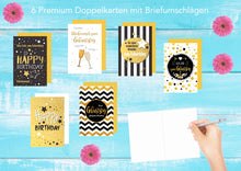 Laden Sie das Bild in den Galerie-Viewer, Edition Seidel Set 6 exklusive Premium Geburtstagskarten mit feiner Goldprägung und Umschlag. Glückwunschkarte Grusskarte Geburtstag Geburtstagskarte Mann Frau Karten Happy Birthday Billet Sprüche (20015)