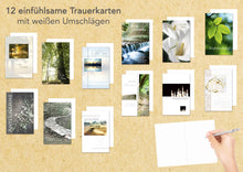 Laden Sie das Bild in den Galerie-Viewer, Edition Seidel Set 12 einfühlsame Trauerkarten/Beileidskarten mit Umschlag. Trauerkarte Beileidskarte mit Spruch schreiben (Doppelkarten/Klappkarten mit Briefumschlag (20036)