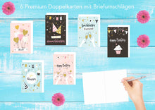 Laden Sie das Bild in den Galerie-Viewer, Edition Seidel Set 6 exklusive Geburtstagskarten mit Umschlag. Glückwunschkarte Grusskarte zum Geburtstag. Geburtstagskarte Karte Mann Frau Billet (20095)