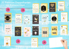 Laden Sie das Bild in den Galerie-Viewer, Edition Seidel Set 20 exklusive Premium Geburtstagskarten mit Briefumschlag. Glückwunschkarte Grusskarte Geburtstag Geburtstagskarte Mann Frau Karten Happy Birthday Billet Sprüche (20322)