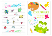 Laden Sie das Bild in den Galerie-Viewer, Edition Seidel Set 4 exklusive Karten zur Einschulung mit Umschlag. Glückwunschkarte Grusskarte Einschulungskarte Doppelkarte Schulanfang Schuleinführung (20341)