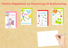 Laden Sie das Bild in den Galerie-Viewer, Edition Seidel Set 4 exklusive Karten zur Einschulung mit Umschlag. Glückwunschkarte Grusskarte Einschulungskarte Doppelkarte Schulanfang Schuleinführung (20341)
