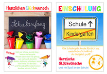 Laden Sie das Bild in den Galerie-Viewer, Edition Seidel Set 4 exklusive Karten zur Einschulung mit Umschlag. Glückwunschkarte Grusskarte Einschulungskarte Doppelkarte (20343)