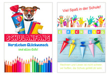 Laden Sie das Bild in den Galerie-Viewer, Edition Seidel Set 4 exklusive Karten zur Einschulung mit Umschlag. Glückwunschkarte Grusskarte Einschulungskarte Doppelkarte (20343)