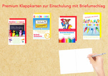 Laden Sie das Bild in den Galerie-Viewer, Edition Seidel Set 4 exklusive Karten zur Einschulung mit Umschlag. Glückwunschkarte Grusskarte Einschulungskarte Doppelkarte (20343)
