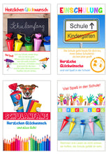 Laden Sie das Bild in den Galerie-Viewer, Edition Seidel Set 4 exklusive Karten zur Einschulung mit Umschlag. Glückwunschkarte Grusskarte Einschulungskarte Doppelkarte (20343)