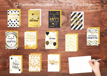 Laden Sie das Bild in den Galerie-Viewer, Edition Seidel Set 12 exklusive Geburtstagskarten mit Umschlag. Glückwunschkarte Grusskarte zum Geburtstag. Geburtstagskarte Karte Mann Frau (20537)