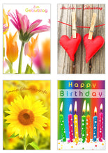 Laden Sie das Bild in den Galerie-Viewer, Edition Seidel Set 12 Geburtstagskarten Glückwunschkarten zum Geburtstag mit Umschlag. Grusskarte Geburtstagskarte Happy Birthday Mann Frau (20841)