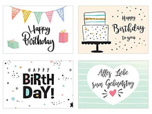 Laden Sie das Bild in den Galerie-Viewer, Edition Seidel Set 20 Geburtstagskarten Postkarten Glückwunschkarte Grusskarte Geburtstag Geburtstagskarte Mann Frau Karten Happy Birthday Billet Sprüche (SW02) (Set 1) (21218)