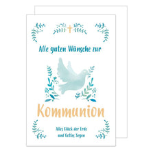 Laden Sie das Bild in den Galerie-Viewer, Edition Seidel Premium Glückwunschkarte zur Kommunion mit Umschlag. Eine einzelne Karte Kommunionskarte Grusskarte Taube Zweige Junge Mädchen (KO260 SW022)