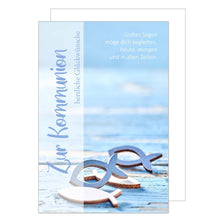 Laden Sie das Bild in den Galerie-Viewer, Edition Seidel Premium Glückwunschkarte zur Kommunion mit Umschlag. Eine einzelne Karte mit Spruch Kommunionskarte Grusskarte Fische Meer Junge Mädchen Karte (KO253a SW022)