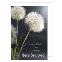 Laden Sie das Bild in den Galerie-Viewer, Edition Seidel Premium Trauerkarte mit Umschlag. Beileidskarte Trauer Karte herzliches Beileid Pusteblume Abschied stille Anteilnahme Teilnahme Mitgefühl (T961 SW022)