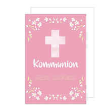 Laden Sie das Bild in den Galerie-Viewer, Edition Seidel Premium Glückwunschkarte zur Kommunion mit Umschlag. Eine einzelne Karte Kommunionskarte Grusskarte Blüten rosa Mädchen (KO273 SW022)