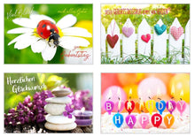 Laden Sie das Bild in den Galerie-Viewer, Edition Seidel Set 20 exklusive Premium Geburtstagskarten mit Umschlag. Glückwunschkarte Grusskarte zum Geburtstag. Geburtstagskarte Mann Frau Karten Billet Happy Birthday (SW02)