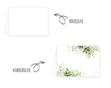 Laden Sie das Bild in den Galerie-Viewer, Edition Seidel Set 50 Premium Tischkarten Platzkarten Namenskarten Kommunion Konfirmation Firmung Hochzeit Geburtstag Taufe Feier Familienfeier Goldhochzeit Diamanthochzeit grüne Blätter Eukalyptus (21779)