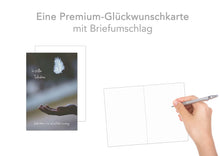 Laden Sie das Bild in den Galerie-Viewer, Edition Seidel Premium Trauerkarte mit Umschlag. Beileidskarte Trauer Karte mit Spruch Feder Hand in stiller Teilnahme herzliches Beileid Abschied Teilnahme Mitgefühl (T1032 SW022)