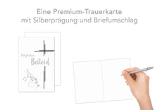 Laden Sie das Bild in den Galerie-Viewer, Edition Seidel Premium Trauerkarte mit Silberprägung und Umschlag. Beileidskarte Trauer Karte herzliches Beileid Kreuz Zweig Abschied Teilnahme Mitgefühl (T933 SW023)